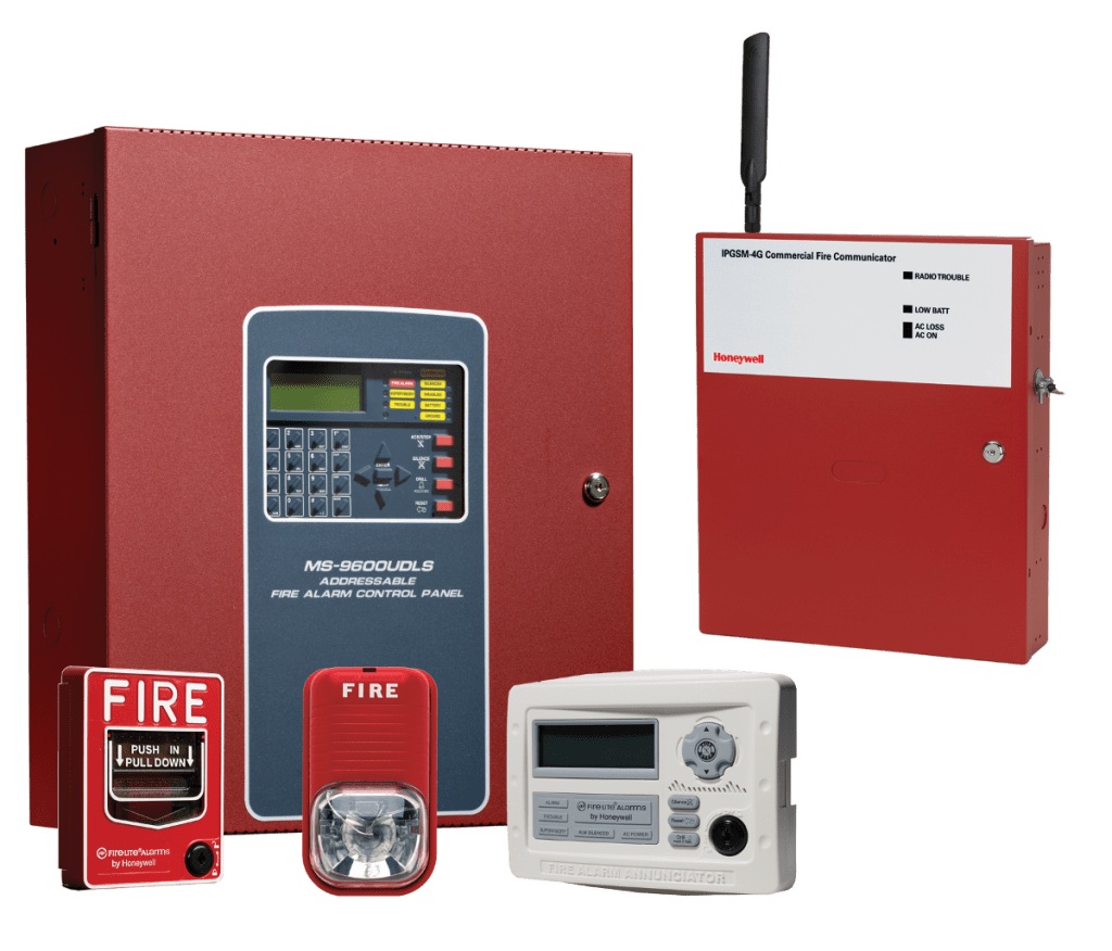 Red fire alarm control panels and devices